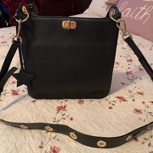 MK black pebbled leather crossbody bag W/MK charm